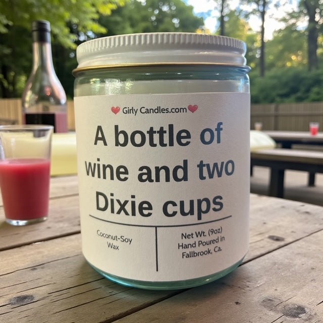 A bottle of wine and two Dixie cups - Girly Candles