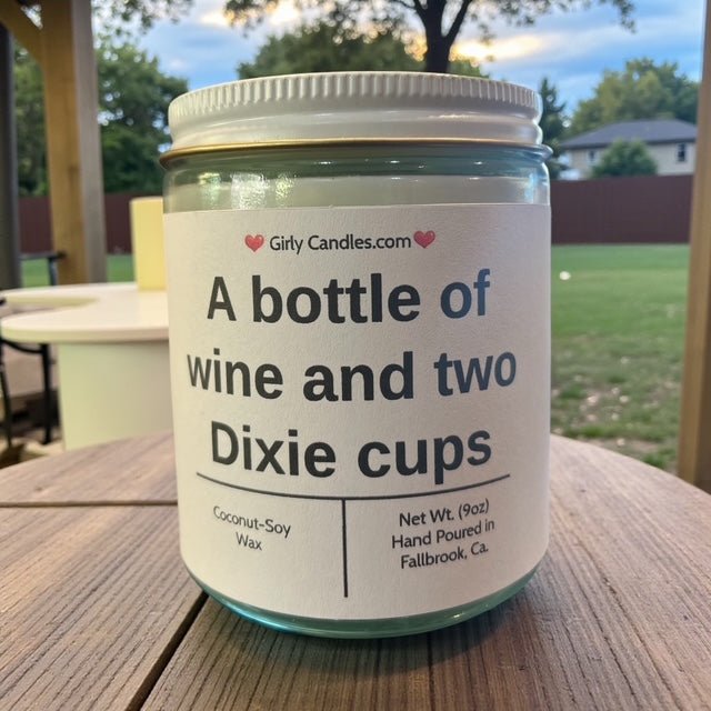 A bottle of wine and two Dixie cups - Girly Candles