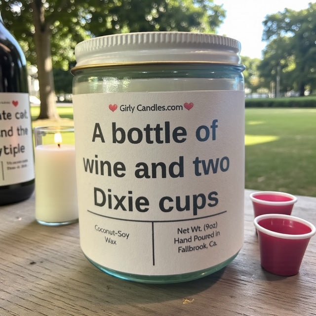 A bottle of wine and two Dixie cups - Girly Candles