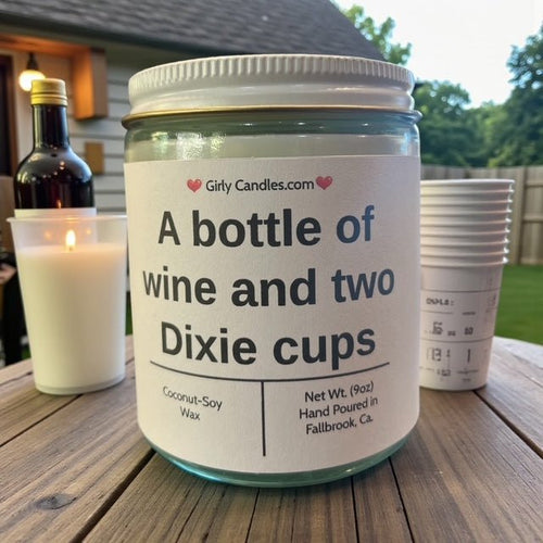 A bottle of wine and two Dixie cups - Girly Candles