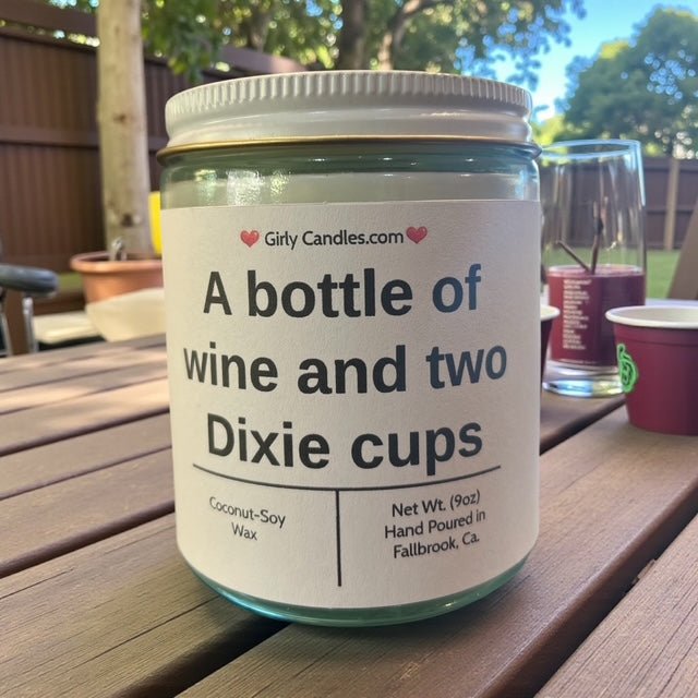 A bottle of wine and two Dixie cups - Girly Candles