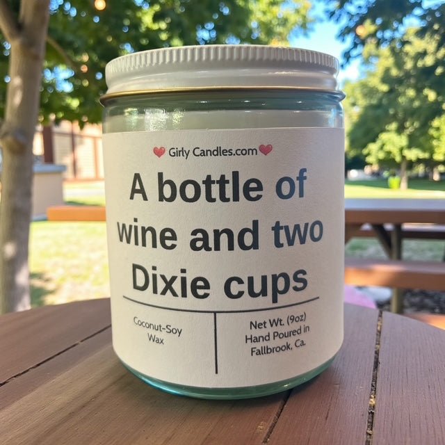 A bottle of wine and two Dixie cups - Girly Candles