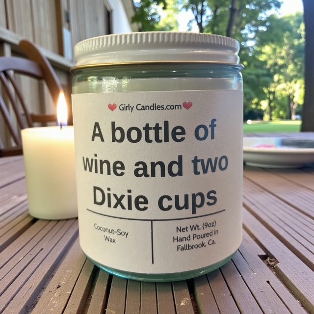 A bottle of wine and two Dixie cups - Girly Candles