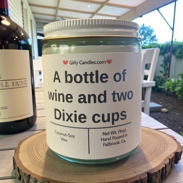 A bottle of wine and two Dixie cups - Girly Candles