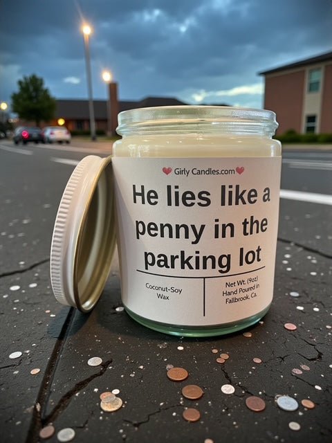 He lies like a penny in the parking lot - Girly Candles