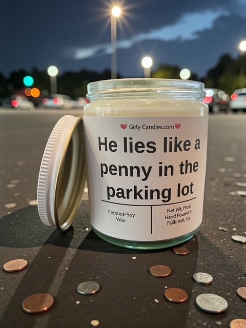 He lies like a penny in the parking lot - Girly Candles