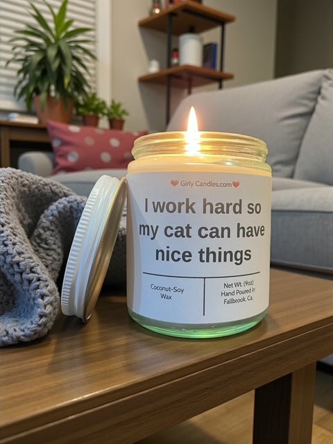 I work hard so that my cat can have nice things - Girly Candles