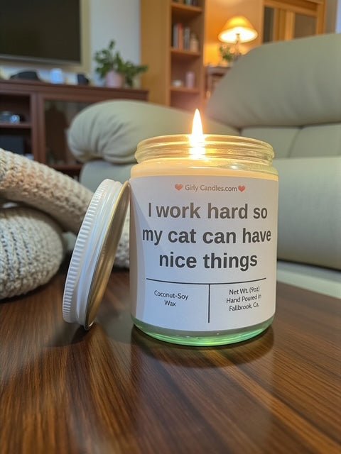 I work hard so that my cat can have nice things - Girly Candles