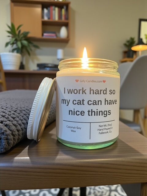 I work hard so that my cat can have nice things - Girly Candles